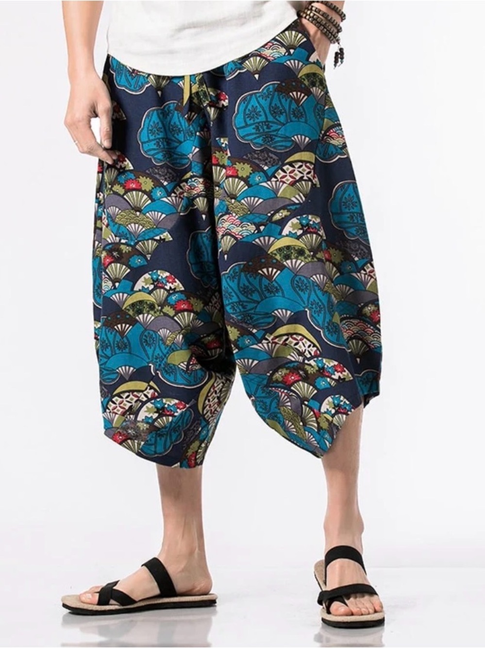 Printed Boho Wide-Leg Pants in Navy & Bright Accents